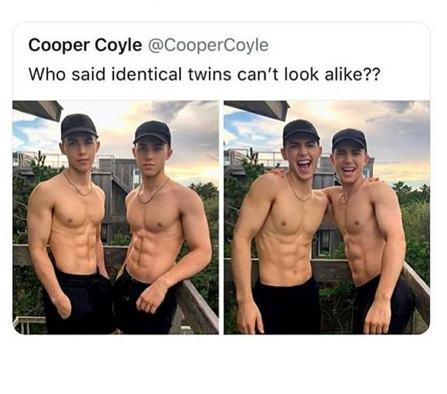 谁说同卵双胞胎不像呢？颜值太高，身材肌肉完美